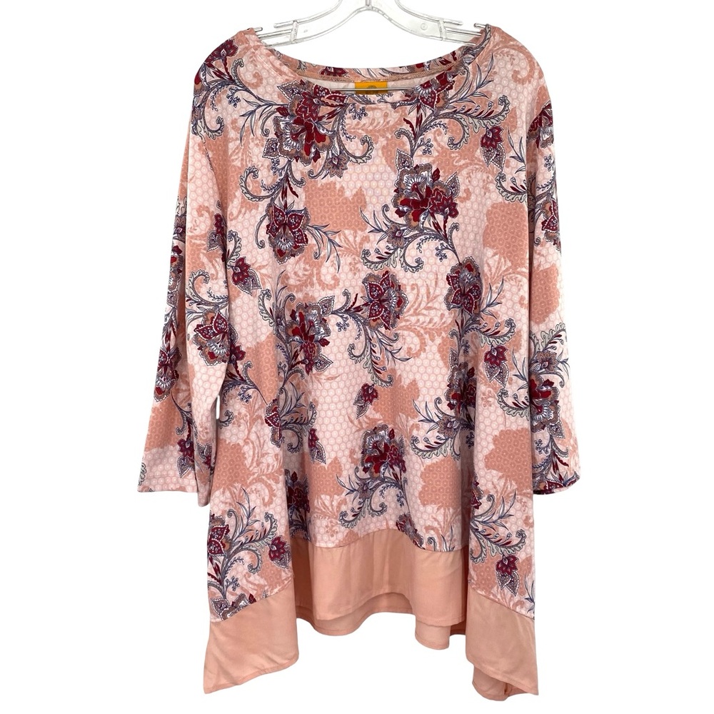 Ruby Rd. Women's Floral Printed Hacci Handkerchief Top Size 2X